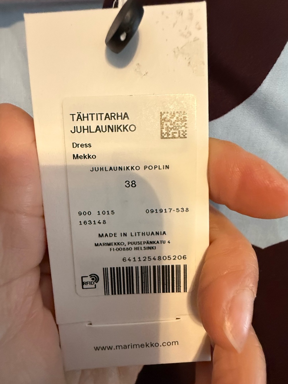 Marimekko Cotton Light Blue Dress with Brown and Cream Floral Print - Picture 5 of 6
